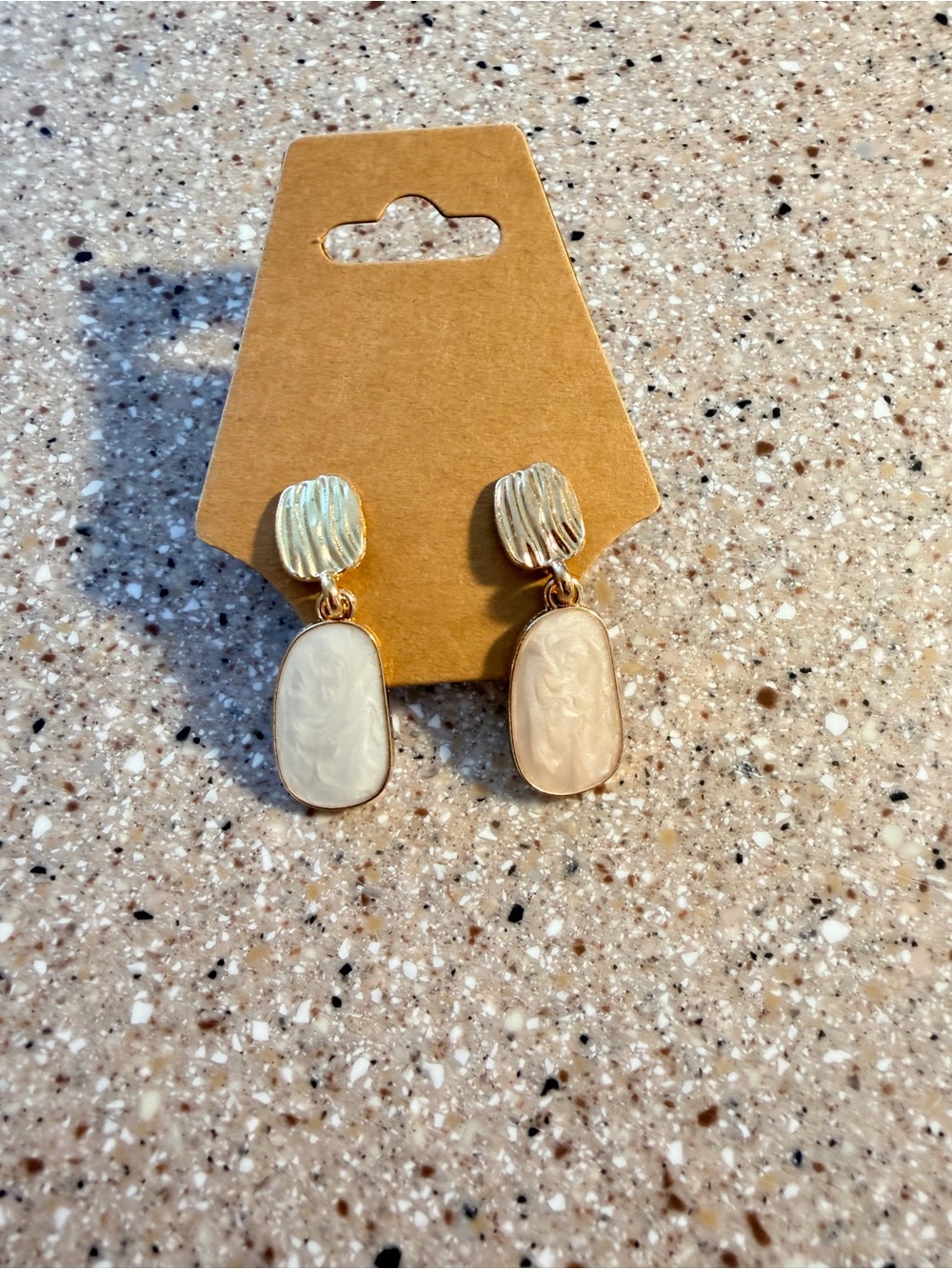 Gold color & Cream Dangle Earrings - Elegant Women's Jewelry